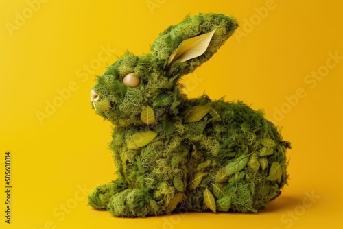 cute green stuffed animal sitting on a bright yellow background. Generative AI