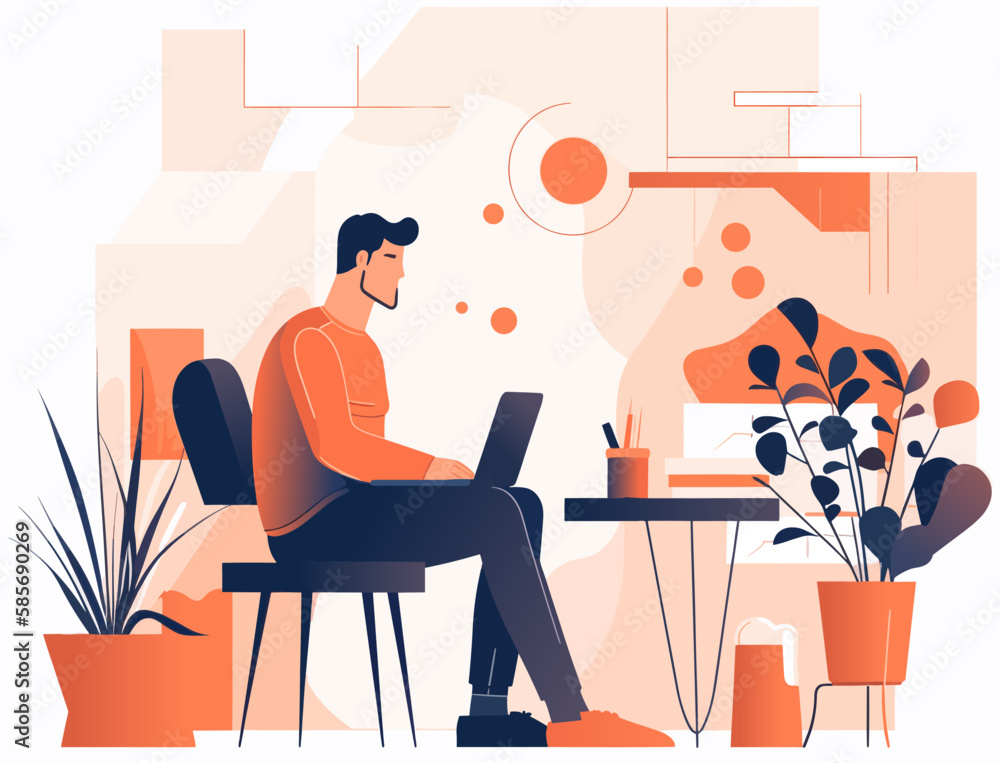 Fototapeta premium Flat vector illustration of Graphic designer working on computer desk