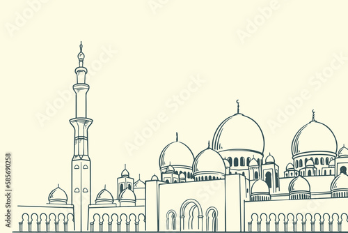 Hand drawing sketch famous islamic building of Sheikh Zayed Mosque.