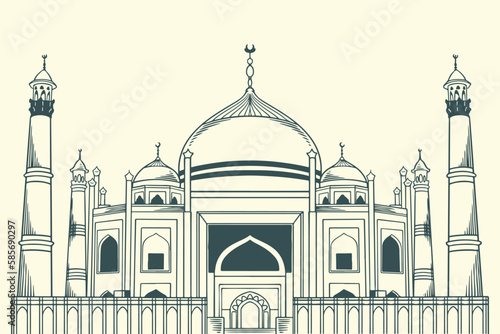 Hand drawn famous islamic building of Siddiqa Fatima Az Zahra Mosque. photo