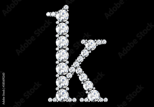 Diamond letters with gemstones isolated on black.3D rendering