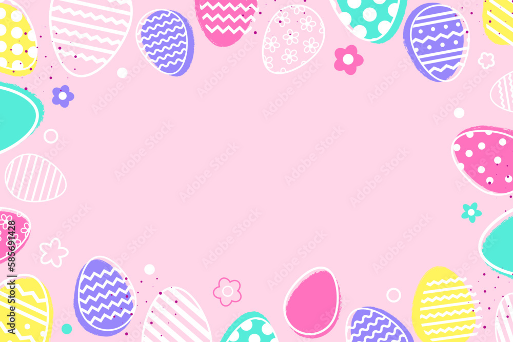 Pastel Easter background with eggs and flowers. Minimal design for card, poster and banner. Vector illustration Pastel Easter background with eggs and flowers. Minimal design for card, poster and banner. Vector illustration