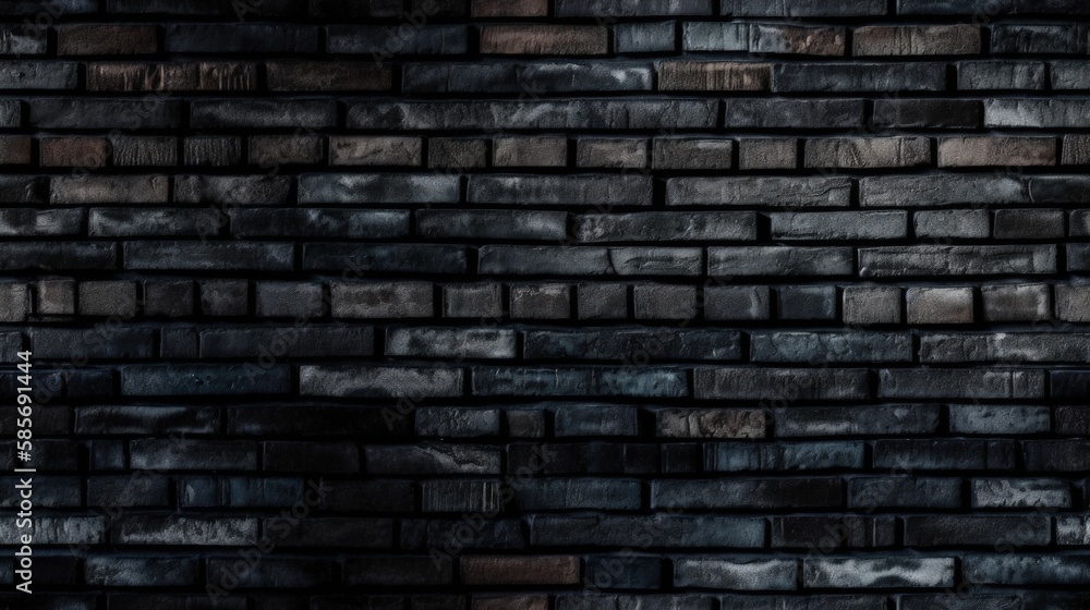 Black brick wall pattern. Background for design. Generative AI.