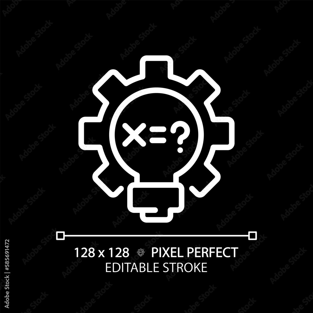 STEM in mathematics pixel perfect white linear icon for dark theme. Math lessons improvement. Alternative educational methods. Thin line illustration. Isolated symbol for night mode. Editable stroke STEM in mathematics pixel perfect white linear icon for dark theme. Math lessons improvement. Alternative educational methods. Thin line illustration. Isolated symbol for night mode. Editable stroke