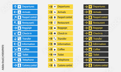set of airport icons. Visual informative pointers for orientation in a large area photo