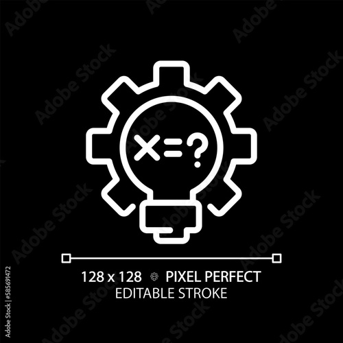 STEM in mathematics pixel perfect white linear icon for dark theme. Math lessons improvement. Alternative educational methods. Thin line illustration. Isolated symbol for night mode. Editable stroke