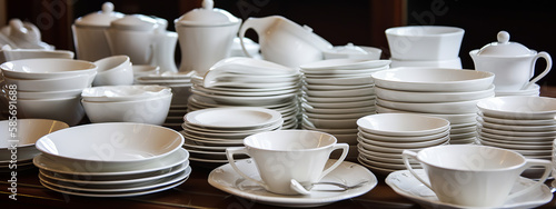 cup, white, plate, coffee, table, drink, empty, tea, clean, kitchen, porcelain, ceramic, bowl, set, dish, dishware, cups, dinner, restaurant, food, stack, tableware, saucer, breakfast, china