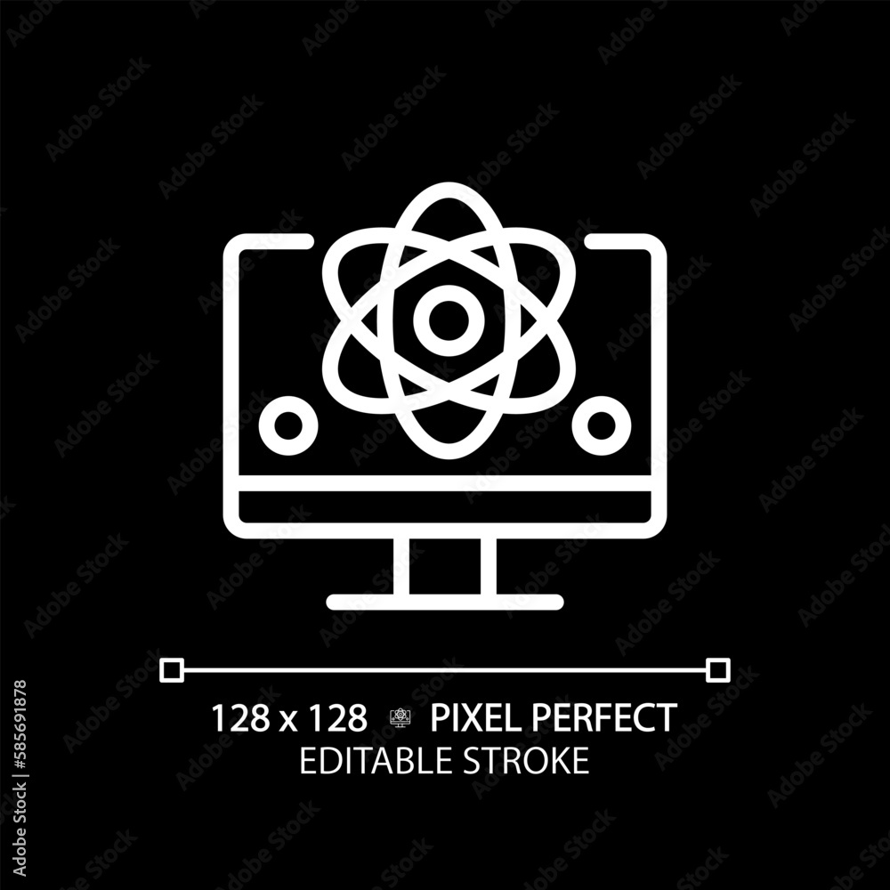 Computer science and STEM pixel perfect white linear icon for dark theme. Education course for students. Technology researching. Thin line illustration. Isolated symbol for night mode. Editable stroke Computer science and STEM pixel perfect white linear icon for dark theme. Education course for students. Technology researching. Thin line illustration. Isolated symbol for night mode. Editable stroke