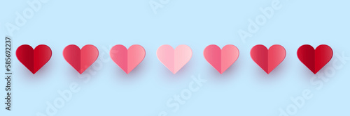 Paper cut hearts banner. Symbols of love for Valentine’s Day, Mother’s Day and Women’s Day. Banner. Vector illustration