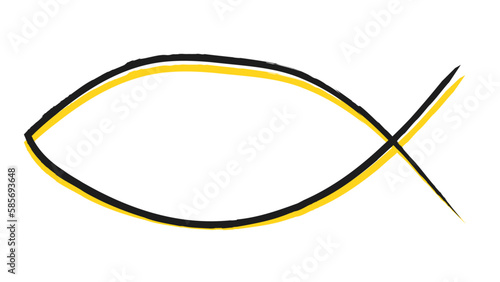 Black yellow Chrsistian christianity eucharistic fisch symbol logo emblem, isolated on white background