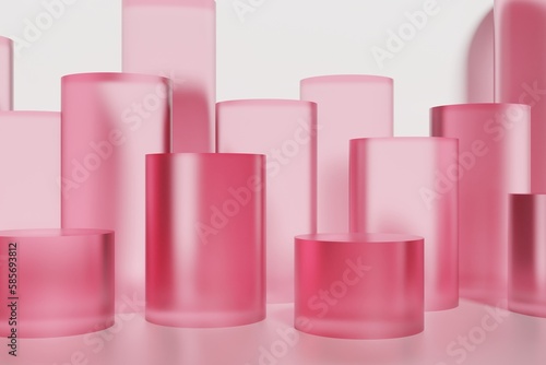 3d render of magenta color cylinder podiums on a pink background