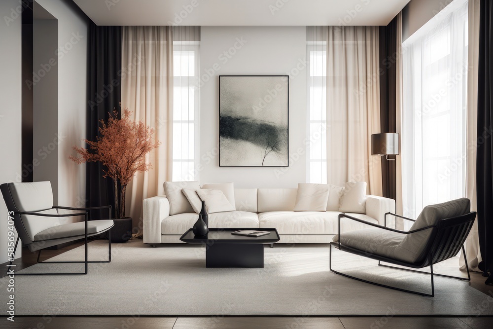 Modern Living Room with Neutral Color Scheme and Picture Frame Modern Living Room with Neutral Color Scheme and Picture Frame