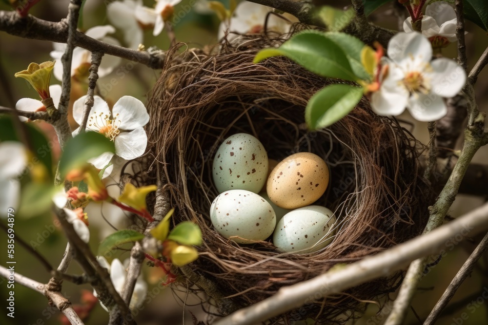 bird's nest with three eggs. Generative AI bird's nest with three eggs. Generative AI