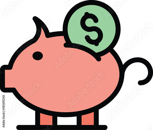 Piggy bank compensation icon. Outline Piggy bank compensation vector icon for web design isolated on white background color flat
