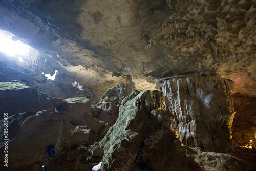 Lime stone cave in an island of Halong bay in Vietnam where is located closely to Hanoi, World Natural Heritage