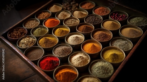 Vast array of fresh Moroccan exotic herbs and spices at a market stall. Generative AI Illustration