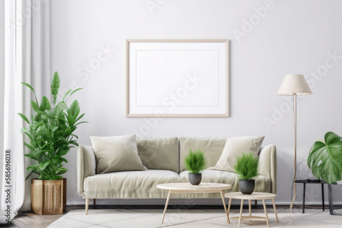 Living Room Interior with Picture Frame Mockup