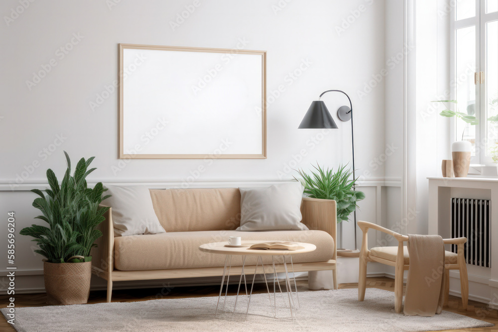 Living Room Interior with Picture Frame Mockup Living Room Interior with Picture Frame Mockup