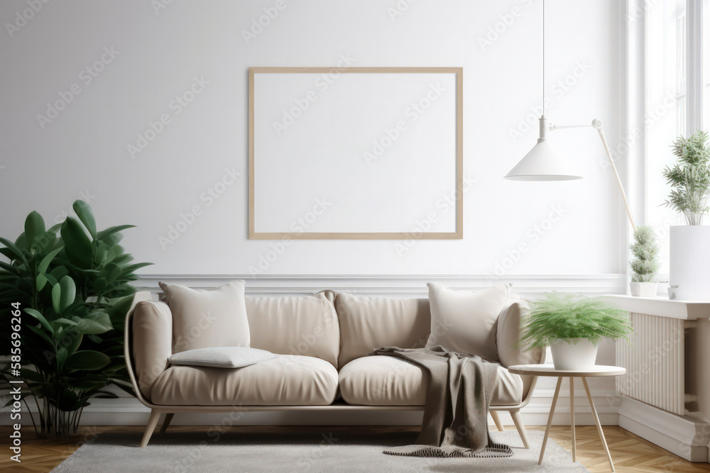 Obraz premium Living Room Interior with Picture Frame Mockup