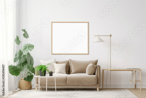 Living Room Interior with Picture Frame Mockup