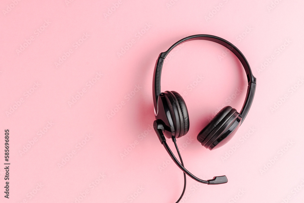 Overheadshot of headset on background with copyspace. Call center concept Overheadshot of headset on background with copyspace. Call center concept