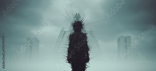 Quadro em tela Female Demon Creepy Black Spikey Glass Shards Paranormal Asian Sci-Fi Horror Mon