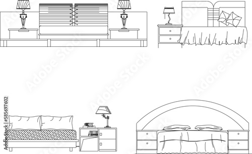 Vector sketch illustration of vintage modern classic magnificent bed