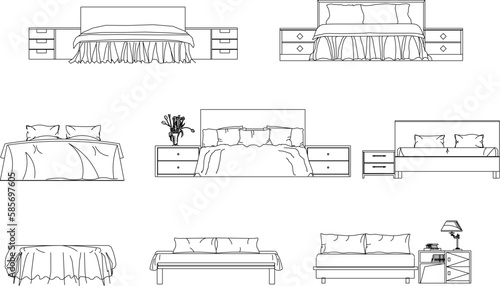 Vector sketch illustration of vintage modern classic magnificent bed