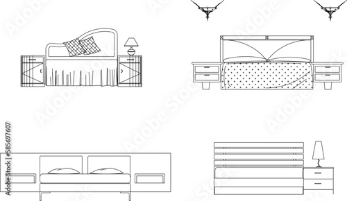 Vector sketch illustration of vintage modern classic magnificent bed