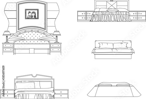 Vector sketch illustration of vintage modern classic magnificent bed