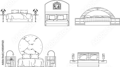 Vector sketch illustration of vintage modern classic magnificent bed