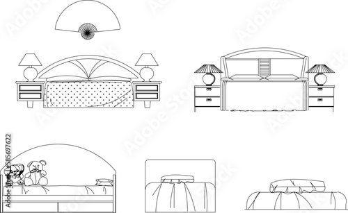 Vector sketch illustration of vintage modern classic magnificent bed