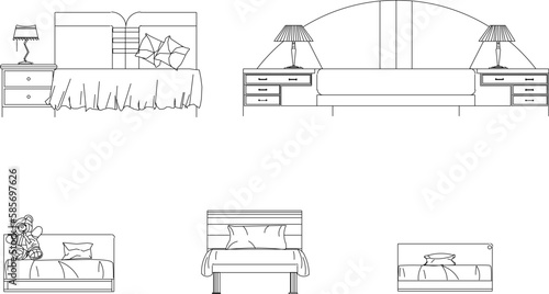 Vector sketch illustration of vintage modern classic magnificent bed