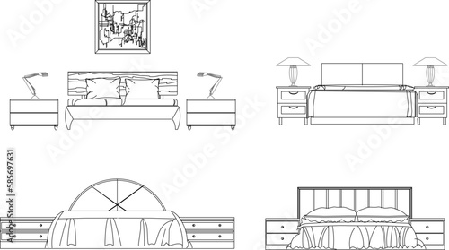 Vector sketch illustration of vintage modern classic magnificent bed