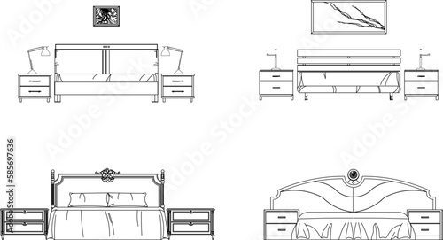 Vector sketch illustration of vintage modern classic magnificent bed