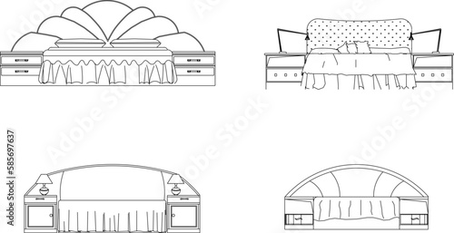 Vector sketch illustration of vintage modern classic magnificent bed