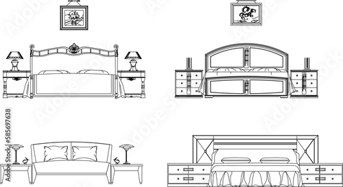 Vector sketch illustration of vintage modern classic magnificent bed