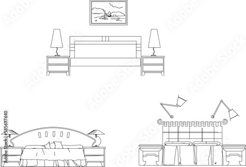 Vector sketch illustration of vintage modern classic magnificent bed