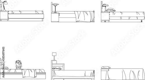 Vector sketch illustration of vintage modern classic magnificent bed