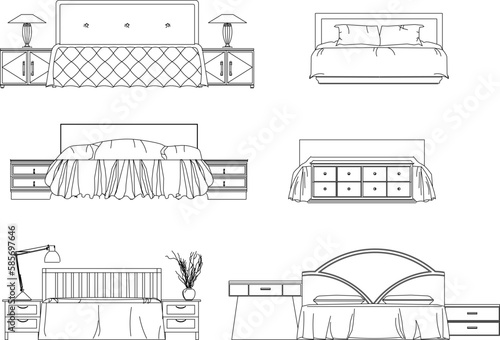 Vector sketch illustration of vintage modern classic magnificent bed