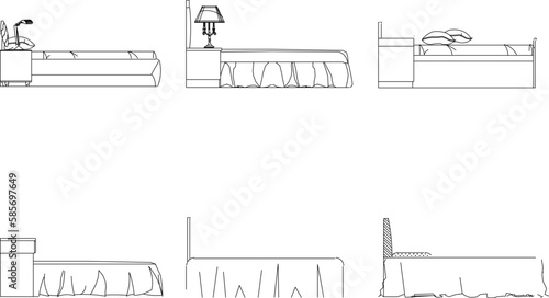 Vector sketch illustration of vintage modern classic magnificent bed