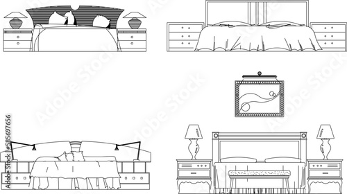 Vector sketch illustration of vintage modern classic magnificent bed