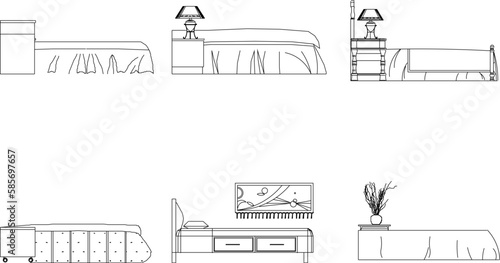 Vector sketch illustration of vintage modern classic magnificent bed
