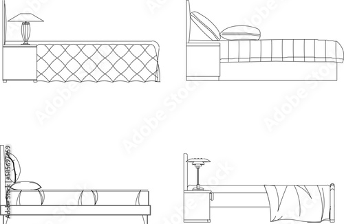 Vector sketch illustration of vintage modern classic magnificent bed