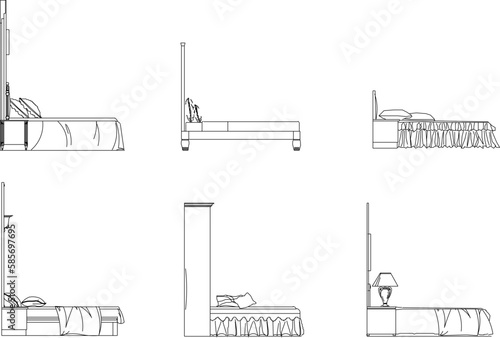 Vector sketch illustration of vintage modern classic magnificent bed