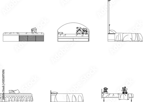 Vector sketch illustration of vintage modern classic magnificent bed