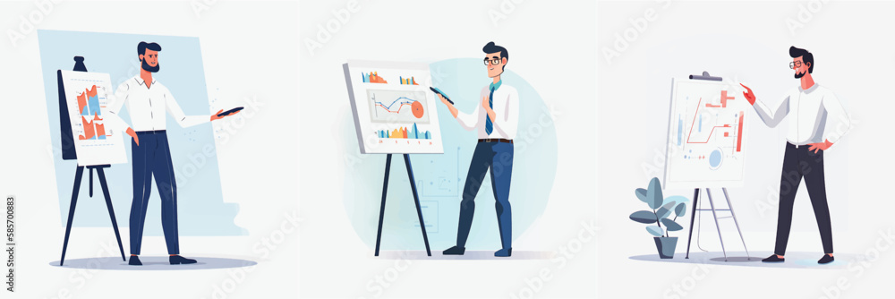 Simplified Flat Vector Art Image of a Man Presenting in Office with a White Background, Bundled for Your Convenience