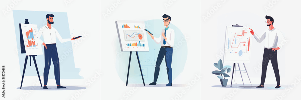 Simplified Flat Vector Art Image of a Man Presenting in Office with a White Background, Bundled for Your Convenience Simplified Flat Vector Art Image of a Man Presenting in Office with a White Background, Bundled for Your Convenience