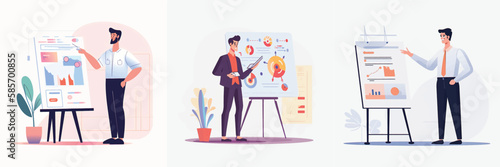 Simplified Flat Vector Art Image of a Man Presenting in Office with a White Background, Bundled for Your Convenience