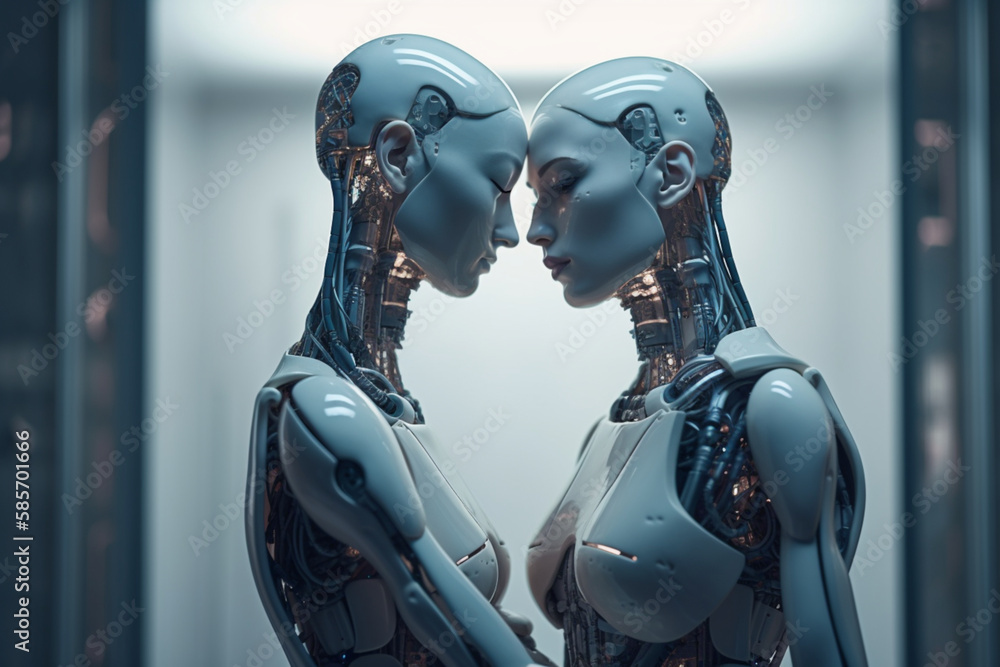 Romance of two robots. Sensual couple of humanoids. ai generated Romance of two robots. Sensual couple of humanoids. ai generated